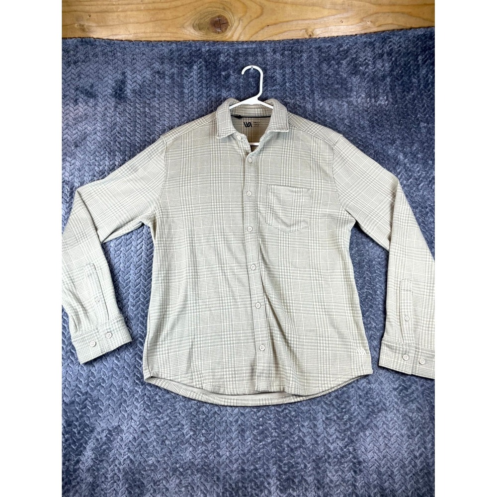 VRST Flannel Shirt Mens S Beige Plaid Checkered Workwear Button Up Long Sleeve